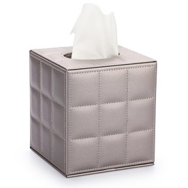 BTSKY PU Leather Household Office Cube Tissue Paper Holder - Square Tissue Box Cover, Bathroom Tissue dispenser Napkin Holder, Pearl Brown
