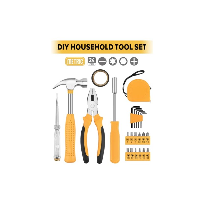 24pcs Home DIY Tool Kit for Household, Office & Garage