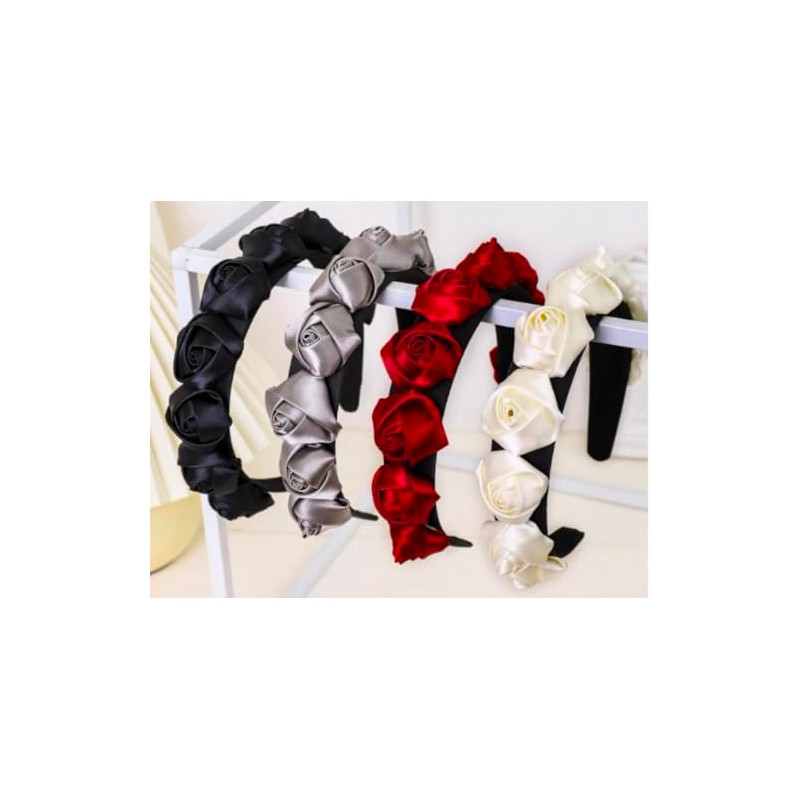 Rose Satin & Velvet Headband (Grey, 1 inch)