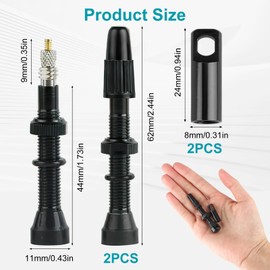 Lueden 2Pcs Bike Tubeless Presta Air Valve Stem, Alloy Tubeless Presta Valve Stem with Valve Core Removal Tool for Tubeless Rims Mountain Roade Bicycle Racing Tyres Accessories, Black (44 mm)