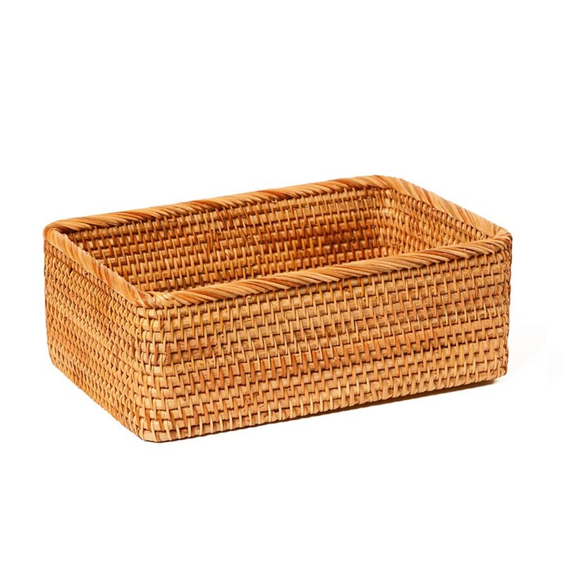 amololo Handmade Rectangle Wicker Fruit Box Rattan Tray Magazine Organizer