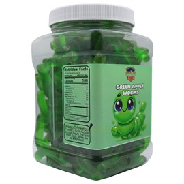 Gummy Worms Jar, (Green Apple Flavor 1.5 Pound)