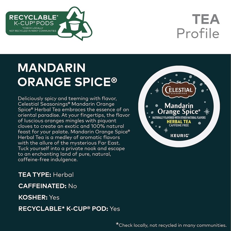 Celestial Seasonings Mandarin Orange Spice Herbal Tea, Keurig® K-Cup® Pods,
