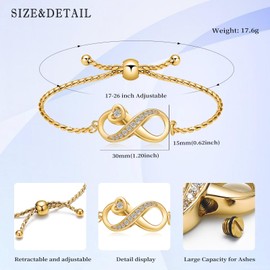 AIWENXI Urn Bracelet for Ashes Infinity Bracelet for Women Girls Cubic Zirconia Cremation Keepsake Jewellery Gift Lover Loved One for Human, Stainless Steel