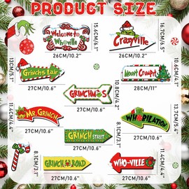 20Pcs Christmas Decoration Greenchmas Welcome to Whoville Yard Sign Greenchmas Outdoor Christmas Photo Proops Greench Christmas Arrow Yard Sign Outdoor for Xmas Party Supplies