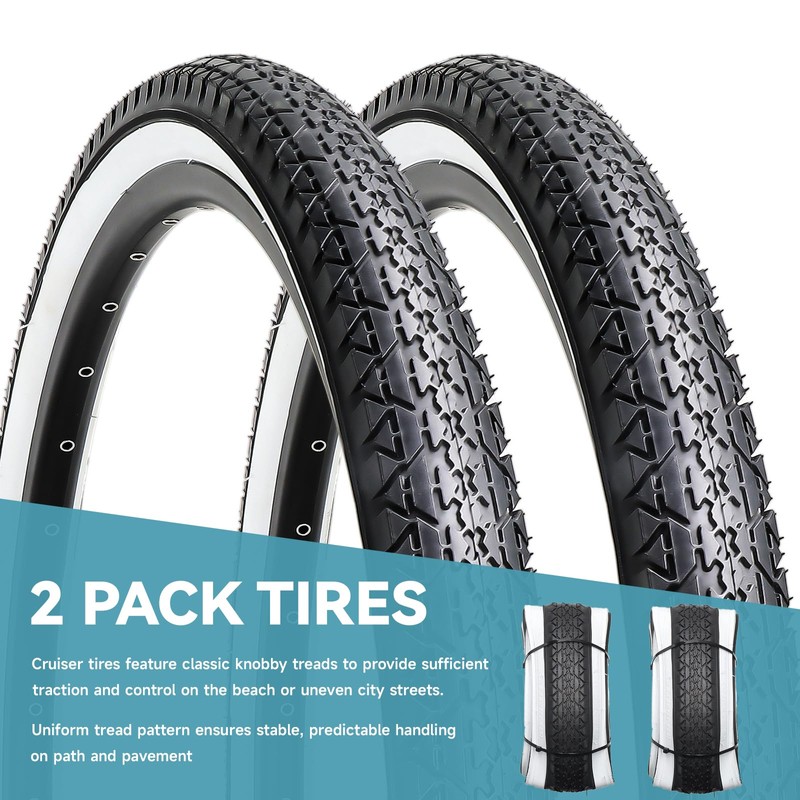 Hycline 2-Pack Cruiser Bike Tires: 26x2.125 Inch Folding Replacement Puncture-Resistant