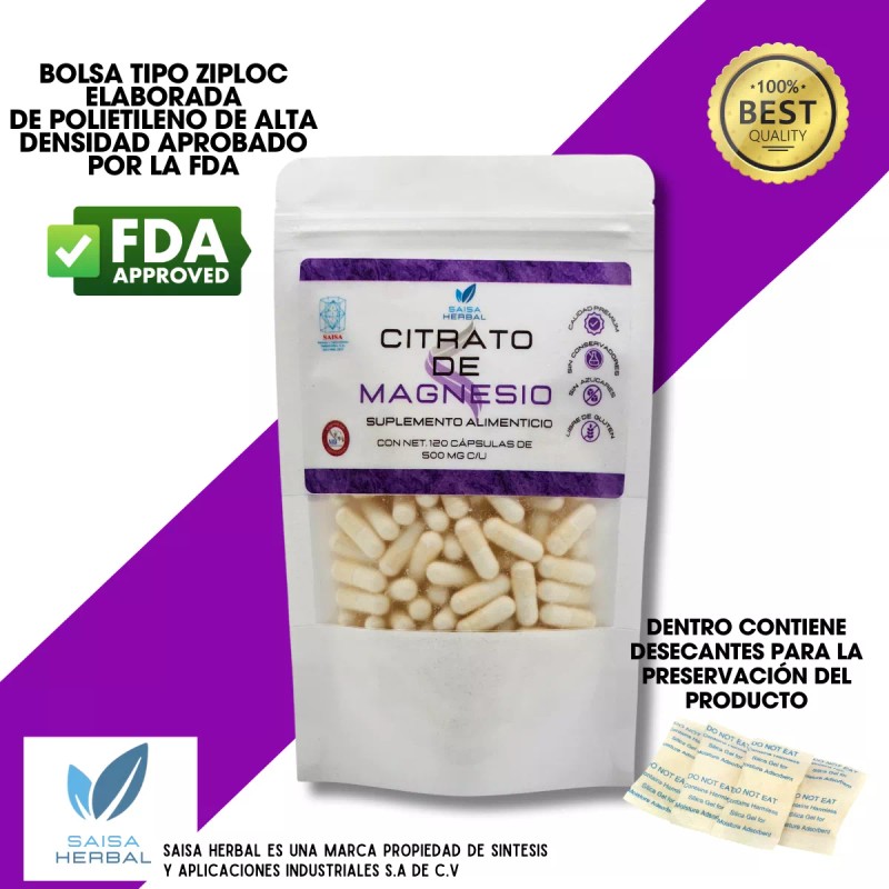 Saisa Herbal Citrato De Magnesio 2 Bolsas Con 120 Cápsulas