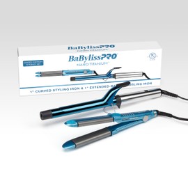 BaBylissPRO Nano Titanium 1" Curved Styling Iron and 1" Extended -Barrel Curling Iron Prepack