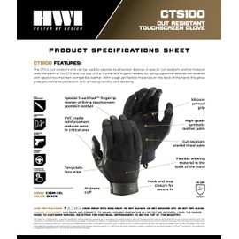 HWI Gear CTS100 Cut-Resistant Touchscreen Capable Protective Duty Glove, Ergonomic Black Small