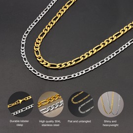 SANNYRA 24 Inches Figaro Mens Chain Necklaces - 4MM Stainless Steel Chain Necklace Men - Silver Chain Necklace