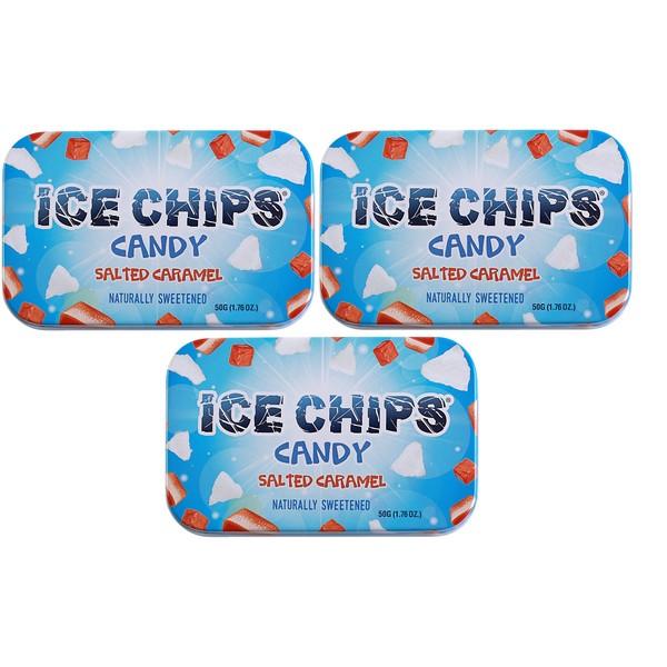 ICE CHIPS Xylitol Candy Tins (Salted Caramel, 3 Pack) - Includes BAND as shown