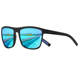 Nirvjour Polarized Sunglasses for Men Lightweight UV Protection Sun Glasses for Driving Fishing Golf, Black Frame / Blue Mirrored Lens