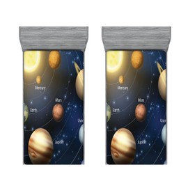 Ambesonne Space 2 Pack Fitted Sheet, Solar System Planets, Bed Cover All-Round Elastic Deep Pockets 2 Pieces, Package Contains 2 Twin Size Fitted Sheets, Yellow Black