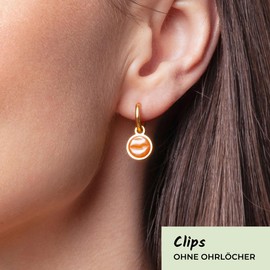 Clip Ohrringe mit Anhänger • Gold Ohrclips aus Edelstahl 18k vergoldet • mit Charm in orange zum Wechseln • nachhaltig & handgemacht • MIX AND MATCH • Ø 14 mm