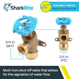 SharkBite 3/4 Inch x 3/4 Inch MHT Garden Valve, Multi Turn, Push to Connect Brass Plumbing Fitting, PEX Pipe, Copper, CPVC, PE-RT, HDPE, 24623LF