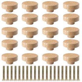 Litoexpe 20 Pieces Wood Knobs Flat Top Round Cabinet Knobs 1-1/2 Inch, Natural Wooden Cabinet Pulls Handles Hardware for Drawer Wardrobe Dresser