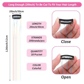 Kifmurase 18 Pcs Hair Tinsel Kit Glitter Tinsel Hair Extensions Heat Resistant Clip Sparkle Fairy Hair Accessories Dazzling Party Rainbow Clips for Women Girls Kids (20Inch, Colorful)