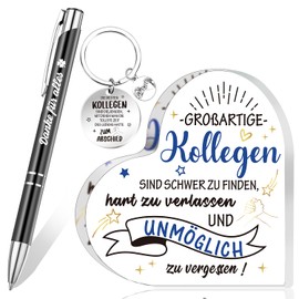 HOWAF Farewell Gift Colleague Job Change, Farewell Colleague Heart-Shaped Acrylic Home Decoration, Lucky Charm Pen, Farewell Colleague Keyring for Farewell Gifts, Retirement Gift