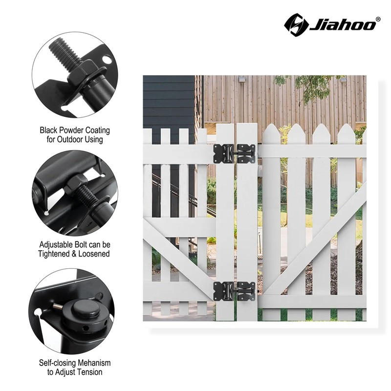 JIAHOO Self-Closing Gate Hinges, Heavy Duty Door Hinges for Wooden/Vinyl/PVC