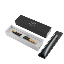 Parker IM Premium Black GT Kugelschreiber + schwarze Hülle - Luxus Geschenkset - Gold Trim - Original Geschenkset