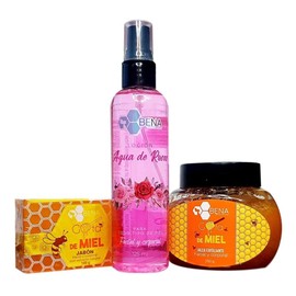 Bena Set Exfoliante Facial y Corporal De Jalea y Jabon Gota de Miel Mas Locion Agua de Rosas Humectantes                                              
