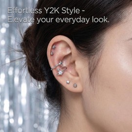 Saturn Swirl Conch Earrings for Women,Silver Y2k Star Earring Unique Planet Helix Earring Cubic Zirconium Dainty Earrings Jewelry Gifts for Women (A:Silver Saturn)