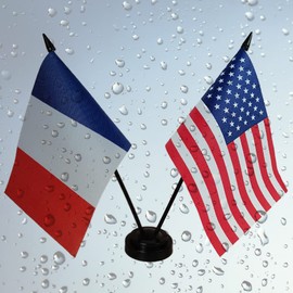 Zigvert USA American & France Desk Flag, American & French Table Flagx, Flags For Room, 8 x 5 Inches USA & France Deluxe Desk Flag Set