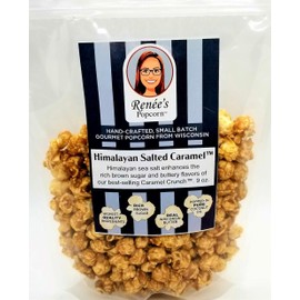 Renée’s Himalayan Salted Caramel Crunch™ Gourmet Popcorn - buttery Caramel Crunch™ and pink Himalayan sea salt on fresh popped corn, snack or gift – resealable, 8.5oz family size bag.
