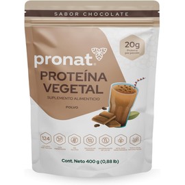 PRONAT Proteína Vegetal en Polvo con Prebióticos Sabor Chocolate 400 g 20 g de Proteína por Porción Sin Azúcar Sin Gluten Apta para Vegetarianos 13 Porciones Textura suave y fácil de mezclar