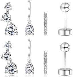 Lubgitsr 14K Gold Filled Hoop Earrings Sets, Hypoallergenic Dangle Huggie Earrings, Gold Plated Hoop Stud, Dainty Cartilage Earring, Flat Back Stud Earring For Multiple Piercing 2 Pairs