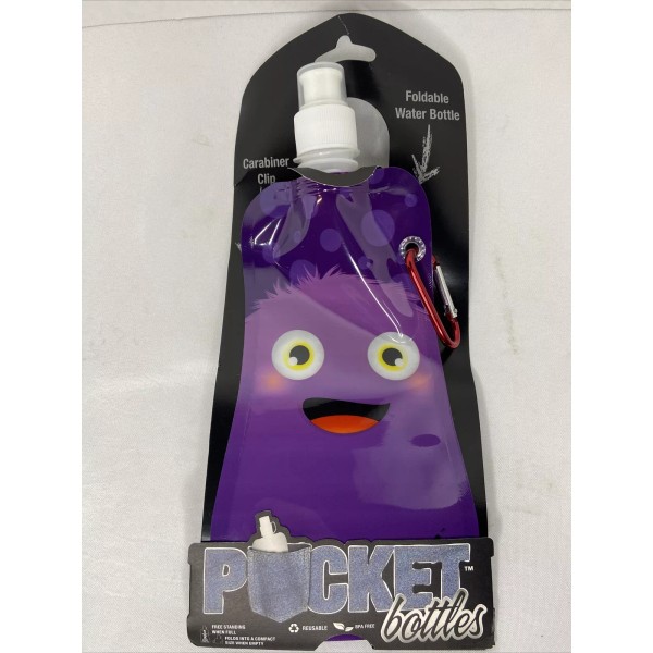 POCKET BOTTLES Foldable Water Bottle w/Carabiner 16.9oz NEW
