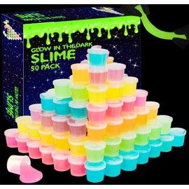 MiVRIU Glow in the Dark Party Favor Slime, paquete de 50 slime Galaxy para niños y niñas, fiesta que brilla en la oscuridad, tamaño pequeño para niños, bolsa de regalo, cumpleaños, idea