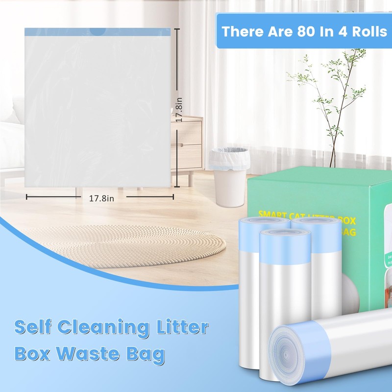 80 Count Cat Litter Bags, Self Cleaning Litter Box Liners,