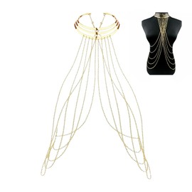 Body Chain Body Belly Jewellery Fashionable Bikini Body Jewellery Bra Chain Body Belly Jewellery Cross Body Chain Gold Layered Tassel Body Chain Jewellery Multilayer Long Chest Chain For Women, Alloy