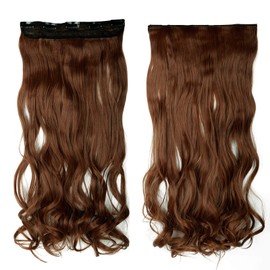 Silk-co 17inch One Piece 5 Clips Clip in Hair Extensions 100% Synthetic Long Curly Hairpiece 3/4 Full Head (Vivid Auburn)