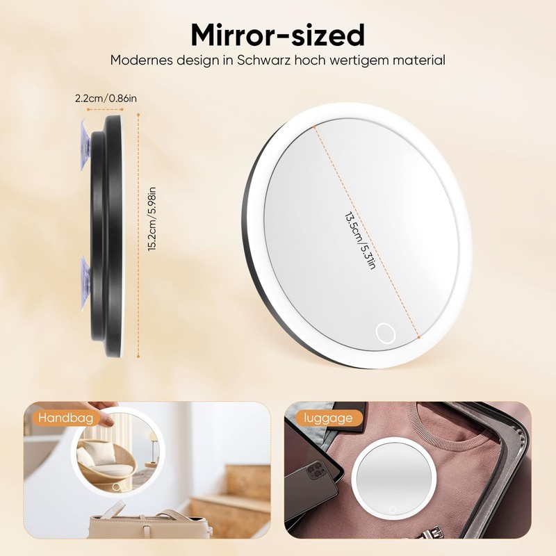 HuuppHip 30x Magnifying Mirrors with Light, Large 15 cm, 3