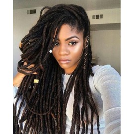 Loc Extension Human Hair 0.6cm Width 14 Inch 60 Strands Natural Black Full Handmade Permanent Locs Can Be Dyed and Bleached for Women Men Kids Dreadlock Extensions Real Human Hair