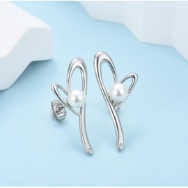 Silver Stud Earrings For Women, 14K White Gold Plated Large Heart Pearl Stud Earrings Cubic Zriconia Earrings Exaggerated Bridal Prom Earrings Jewelry Gifts for Girls