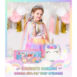DOLNOW Princess Dress up Clothes for Little Girl, Jeowoqao Light up Princess Dresses Princess Cape with Crown Wand Toys for 3 4 5 6 Years Girls Birthday Gift