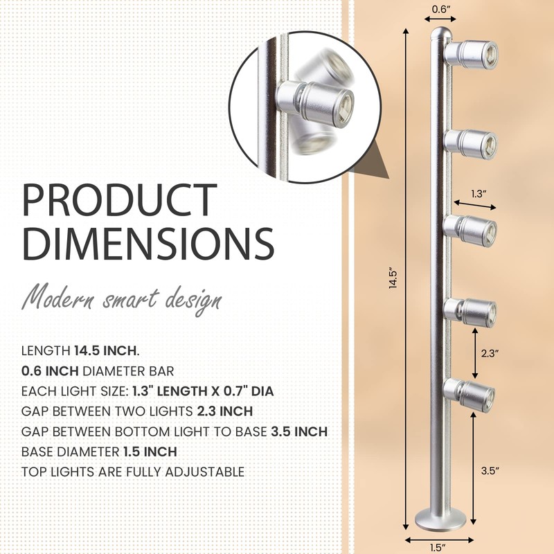 2pcs Showcase LED 5 Spotlight Pole Light for Jewerly Display