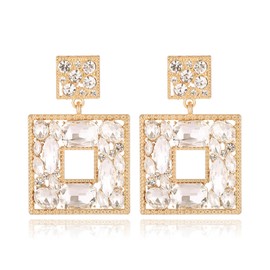 ATIMIGO Gold Rhinestone Square Statement Dangle Earrings Sparkly Crystal Geometric Drop Trendy Earrings hypoallergenic for Women Party Pageant