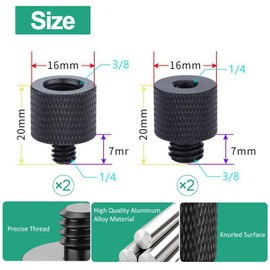 Pack of 4 Thread Adapters 3/8 Inch to 1/4 Inch & 1/4 Inch to 3/8 Inch Aluminium Alloy Tripod Screw Adapter for Camera, Speaker, Tripod, Microphone Stand, Camera Tripods
