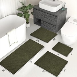 HRILO Bathroom Rugs Non Slip Washable, Super Absorbent Thin Bath Mat for Small Quick Dry Low Pile Bathroom Rug, (Dark Green, 36″x24″)