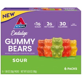 Atkins Endulge Sour Gummy Bears, Low Sugar, Keto Candy, 6 Count