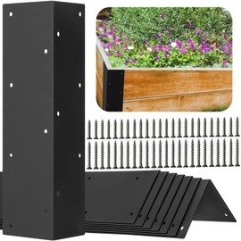 8 Raised Garden Bed Corner Brackets for 20" - 24" Garden Beds, L-Shaped Reinforced Connectors, (11"x3"x3") Black Metal with Long and Short Screws