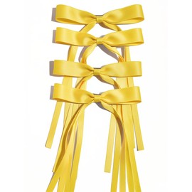 Ayesha Yellow Hair Bows Clips Bows with Long Ribbon Yellow Bows Barrettes Hair Accessories for Women Girls 4PCS