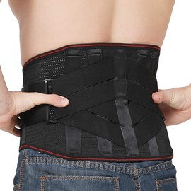 Back Brace, Lumbar Support, Back Strap for Men and Women, Adjustable Back Support Belt with Support Struts to Prevent or Relieve Low Back Pain, Scoliosis, Sciatica (Black, L)