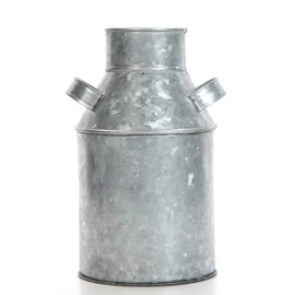 Hosley Galvanized Milk Can - 9.75" High Rustic Vase, Farmhouse Vase, Vintage Flower Vase for Floral Arrangements, Weddings, Spa, and Flower Displays