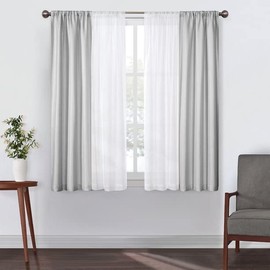 SunClipse 4 Piece Silver Open Stitch and Solid Window Curtain Sheer Panel Set, Silver, 37"x84"