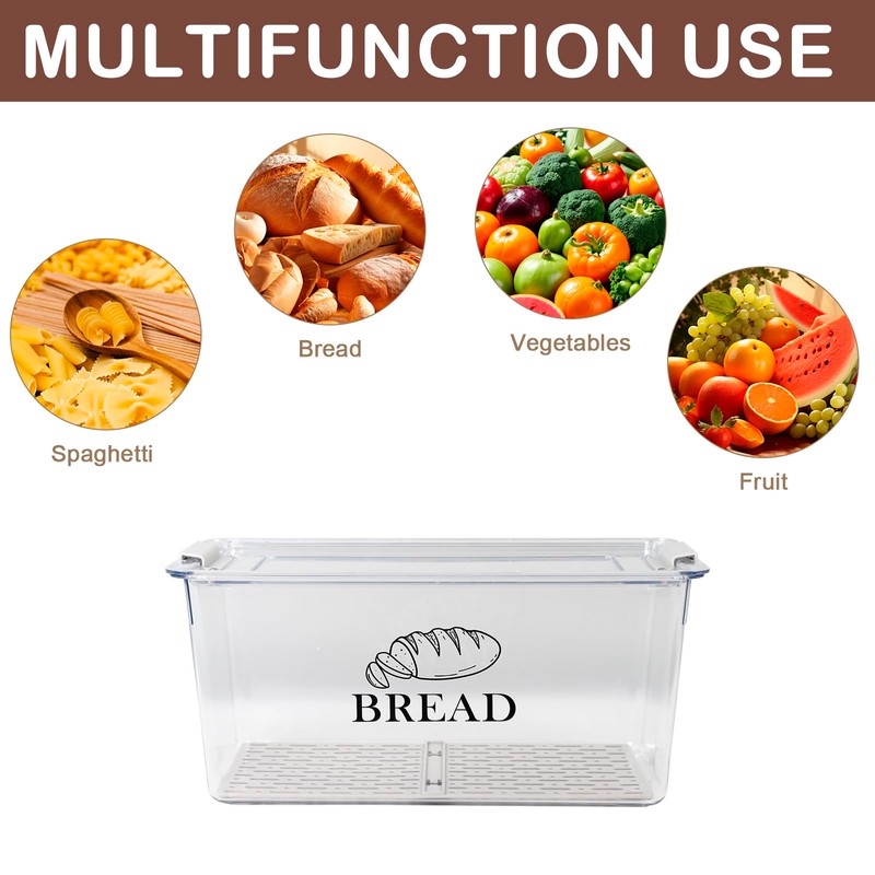 Gzsekken Plastic Bread Container,Bread Bins for Kitchen Airtight Bread Box